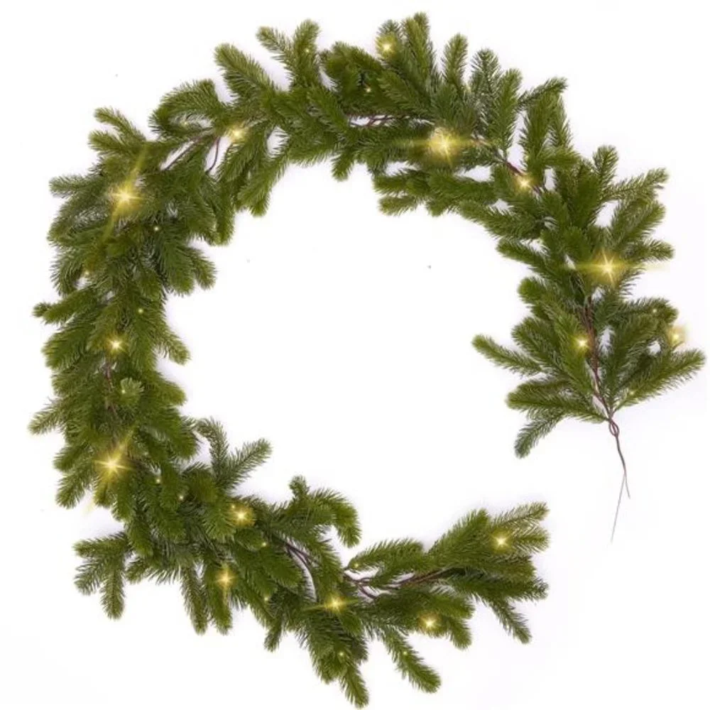 6FT Christmas Garland Pine Garland with 16.4FT LED Lights String, Greenery Plant